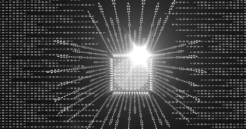 Composition of processor with binary coding and data processing Stock Illustration