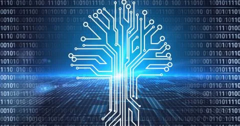 Composition of processor circuit board over binary coding 库存插图