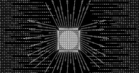 Composition of processor over binary coding on black background 库存照片