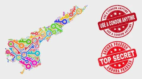 Composition of Protection Andhra Pradesh State Map and Distress Use a Condom Stock Illustration