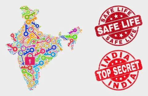 Composition of Protection India Map and Grunge Safe Life Seal Illustrazione stock