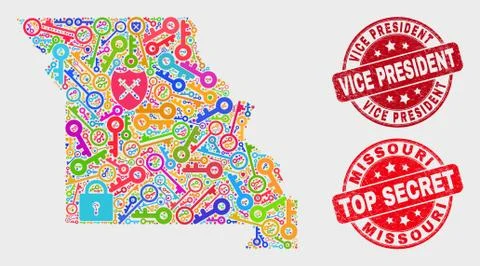 Composition of Protection Missouri State Map and Grunge Vice President Stamp 스톡 일러스트