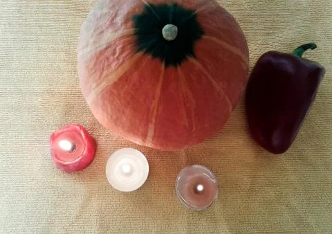 Composition of pumpkin with pepper Stock Photos