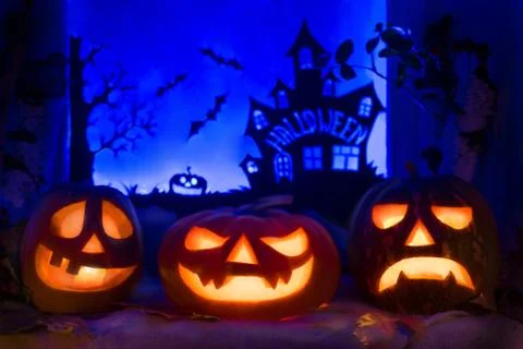 Composition of pumpkins for Halloween holiday Stock Photos