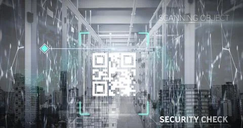 Composition of qr code and data processing over computer servers Stock-Fotos