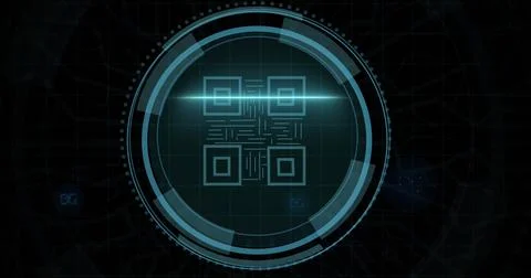 Composition of qr code and scope scanning on black background Illustration