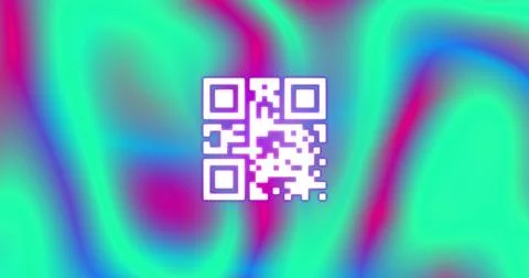 Composition of qr code over green and pink background Stock Photos