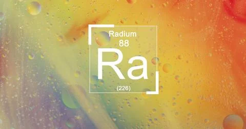 Composition of radium symbol over drops on metallic background Stock Illustration