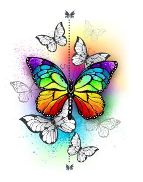 Composition with rainbow butterfly Stock Illustration