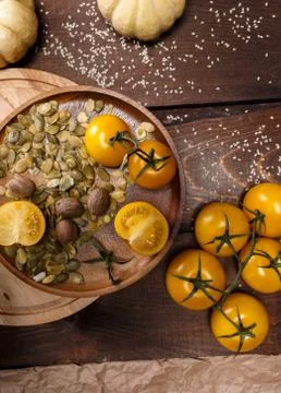 Composition with raw vegetables and spices Stock Photos