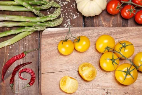 Composition with raw vegetables and spices Stock Photos