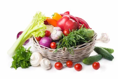 Composition with raw vegetables isolated on white Stock Photos