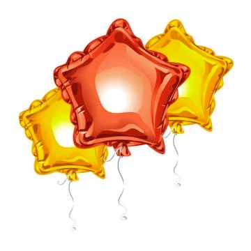 Composition of realistic 3D foil balloons in the shape of a star  Stock Illustration