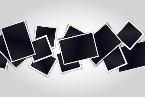 Composition of realistic black photo frames on light background. Stock Illustration