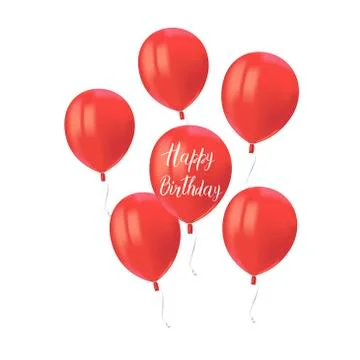 Composition of red air flying balloons isolated on white background. Illustrazione stock