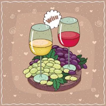 Composition with red and white wine with grapes Stock Illustration