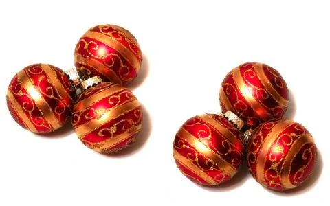 Composition of red christmas balls groups of three pieces Stock Photos
