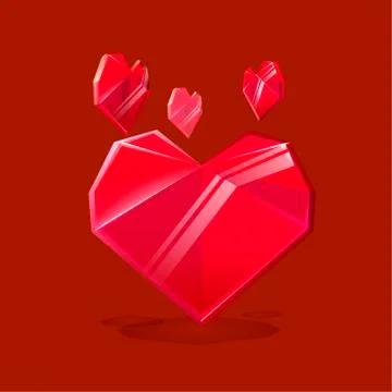 Composition of red crystal heart isolated on red background.  Stock Illustration