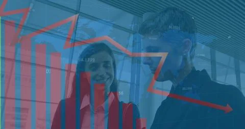 Composition of red line and financial data processing over caucasian business Stock Photos
