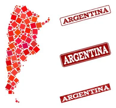 Composition of Red Mosaic Map of Argentina and Grunge Rectangle Stamps Stockillustratie