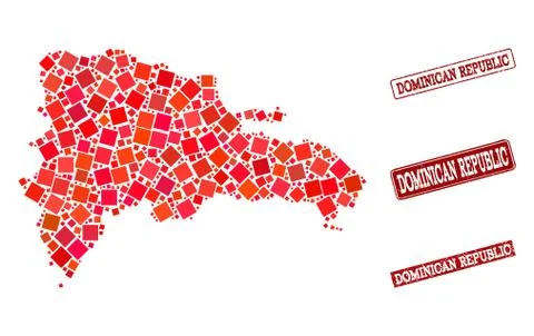 Composition of Red Mosaic Map of Dominican Republic and Grunge Rectangle Stamps Stock Illustration