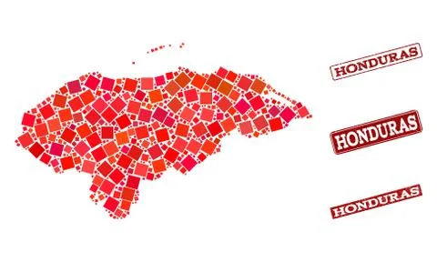 Composition of Red Mosaic Map of Honduras and Grunge Rectangle Stamps Stock Illustration