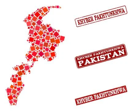 Composition of Red Mosaic Map of Khyber Pakhtunkhwa Province and Grunge Stock Illustration