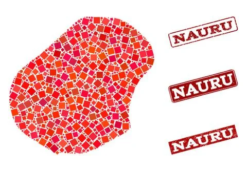Composition of Red Mosaic Map of Nauru and Grunge Rectangle Stamps Stock Illustration
