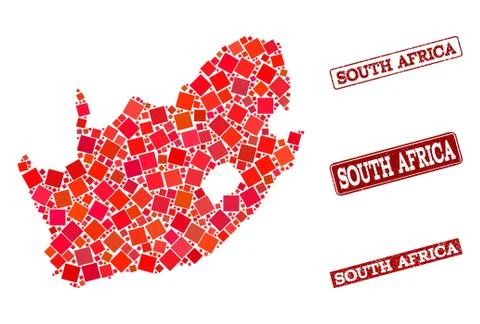 Composition of Red Mosaic Map of South African Republic and Grunge Rectangle Stock Illustration
