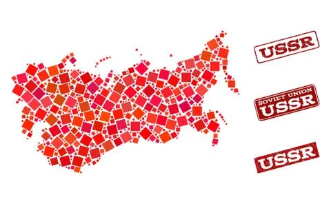 Composition of Red Mosaic Map of USSR and Grunge Rectangle Stamps Stockillustratie