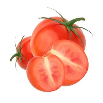Composition of red tomatoes isolated on a white background Stock Photos