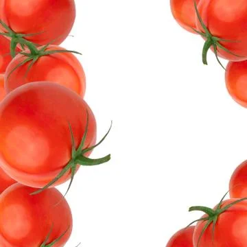 Composition of red tomatoes isolated on a white background Stock Photos