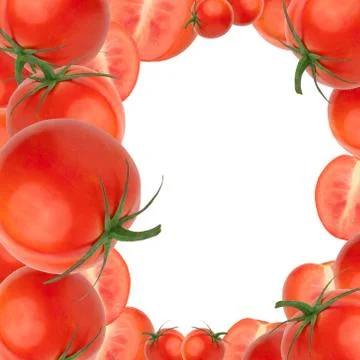 Composition of red tomatoes isolated on a white background Stock Photos
