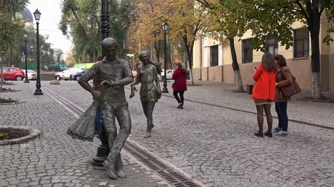 Composition "Rendezvous" in the center of Chisinau, Moldova Stock Footage 82410078