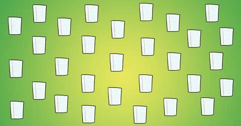 Composition of repeated ruled notebook page over green background Stock Illustration