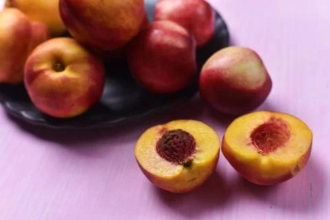 Composition of ripe peaches Stock Photos