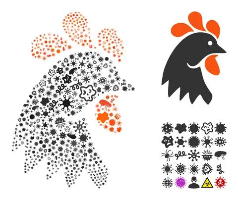 Composition Rooster Head Icon of Flu Pathogens Stockillustratie