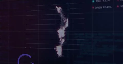 Composition of rouble symbol and data processing on black background Illustrazione stock