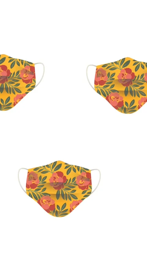 Composition of rows of face mask with floral pattern moving on white background Stock Footage 319973699