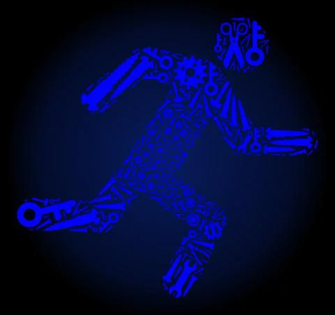 Composition Running Man of Service Tools in Blue Colors Stock Illustration