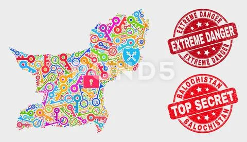 Composition of Safeguard Balochistan Province Map and Scratched Extreme Danger Stock Illustration