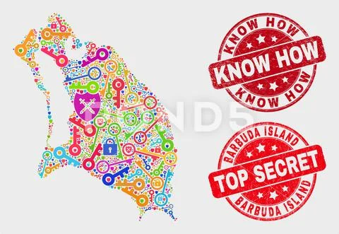 Composition of Safeguard Barbuda Island Map and Distress Know How Seal Stock Illustration