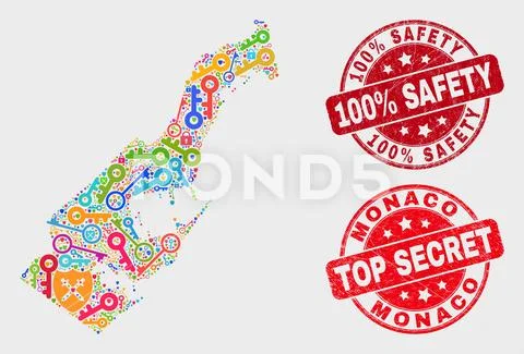 Composition of Safeguard Monaco Map and Grunge 100% Safety Seal Stock Illustration