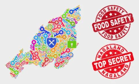 Composition of Safeguard Nagaland State Map and Distress Food Safety Stamp Stock Illustration