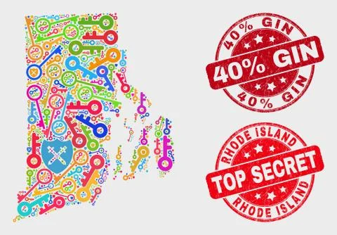 Composition of Safeguard Rhode Island State Map and Scratched 40% Gin Stamp Stock Illustration