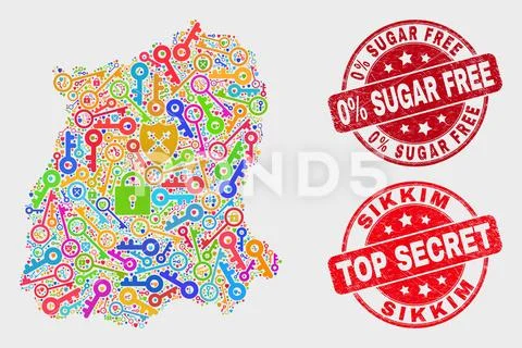 Composition of Safeguard Sikkim State Map and Distress 0% Sugar Free Stamp Stock Illustration