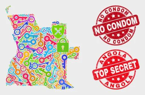 Composition of Safety Angola Map and Scratched No Condom Stamp Illustration