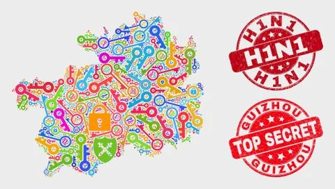 Composition of Safety Guizhou Province Map and Grunge H1N1 Seal Stock Illustration