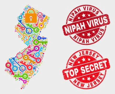 Composition of Safety New Jersey State Map and Scratched Nipah Virus Watermark Stock Illustration