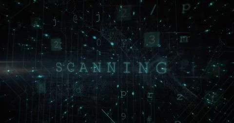 Composition of scanning text and data processing Ilustração Stock